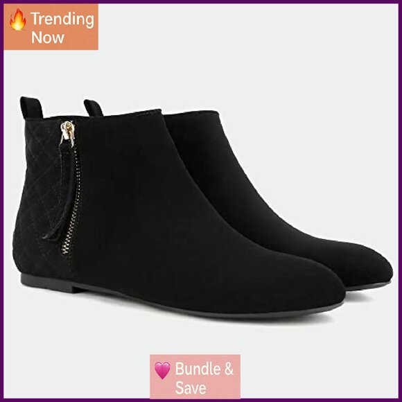 Women's Ankle Boots Flat Low Heel Zipper Chelsea Booties Winter Fall Fashion - Picture 6 of 8